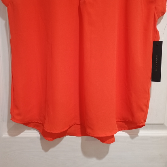 New Cynthia Steffe Vibrant Orange V-neck Cap Sleeve Hi-Lo Dressy Blouse Size Lg - Picture 5 of 8